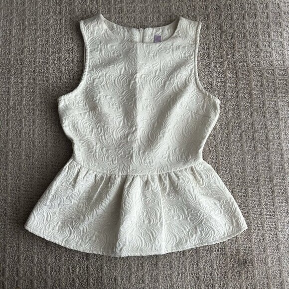 Alya Tops - Alya Sleeveless Top Ivory Off White Womens Size Small S Zip Floral Brocade